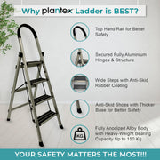 Plantex Guardex 4 Step Foldable Aluminum Ladder for Home/Ladder with Anti-Slip Shoes and Edge Guards/5 Year Manufacturer Warranty (Anodize Coated-Gold)