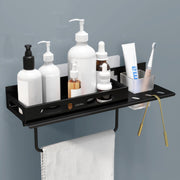 Plantex No Drill Bathroom Organizer/3in1 Stainless Steel Shelf for Wall with Foldable Napkin Holder and Tumbler Holder/Self Adhesive Bathroom Shelf -(Black-15 Inch)