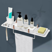 Plantex 5mm Acrylic 4 in 1 Multipurpose Bathroom Shelf Rack/Bathroom Shelf Organizer with Soap Dish and Toothbrush Slots/Tumbler Holder/Towel Hanger-(18 x 5 Inch)-Pack of 1