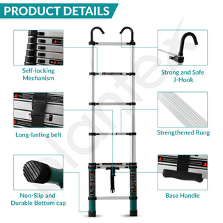 Plantex 2m (6.5 ft.) Aluminium Telescopic Ladder/7-Steps Portable Ladder with Removable Hooks/Foldable Multipurpose Collapsible Ladder for Home & Outdoor Use/2 Years of Warranty - (Green)
