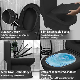 Plantex Platinum Ceramic S Trap Western Toilet/Western Commode/Rimless Washdown Flush for Toilet/Commode with Soft Close Toilet Seat Cover (Black)