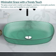 Plantex Luxury Glass Basin/Table Top Matt Wash Basin Over Counter/Countertop Basin for Bathroom & Living Room (Green - 21 x 15.5 x 4 Inch)