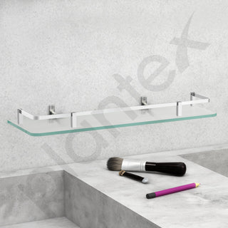 Plantex Premium Frosted Glass Shelf for Bathroom/Kitchen/Living Room with Brass Railings and Brackets - Bathroom Accessories (18x6 Inches - Chrome) - Pack of 1