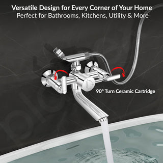 Plantex Bal-517 Pure Brass Telephonic Wall Mixer with Crutch Arranging of Hot & Cold Water with Water Saving Nozzle for Bathroom and Brass Wall Flange -7 Year Warranty -(Chrome)