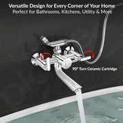 Plantex Bal-517 Pure Brass Telephonic Wall Mixer with Crutch Arranging of Hot & Cold Water with Water Saving Nozzle for Bathroom and Brass Wall Flange -7 Year Warranty -(Chrome)