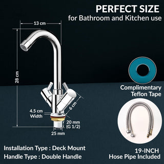 Plantex Brass Spindle Basin Mixer/Wash Basin Tap with Water Saving Nozzle/Sink Tap for Kitchen Basin with Teflon Tape -(MKS-1270-Chrome)