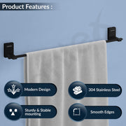 Plantex 304 Grade Stainless Steel 24-inches Single Towel Rod for Bathroom/Towel Rack/Towel Hanger/Bathroom Accessories - Senso (Black)