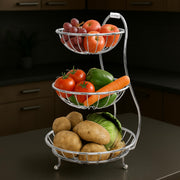 Plantex Elegant High Grade Stainless Steel 3-Tier Fruit & Vegetable Basket for Dining Table/Kitchen-Big Size(Chrome), Solid