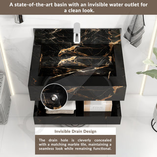 Plantex Floating Vanity/Slab Tile Vanity with Washbasin for Bathroom/Wall Mount Cabinet with Basin - 24 x 18 inch (ED-Black-Marble Finish)