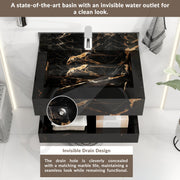 Plantex Floating Vanity/Slab Tile Vanity with Washbasin for Bathroom/Wall Mount Cabinet with Basin - 24 x 18 inch (ED-Black-Marble Finish)