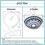 Plantex Designer Ceramic Basin/Table Top Wash Basin for Bathroom/Round Countertop Vessel Sink Basin for Home/Restaurant (White  Art, 16 x 16 x 6 Inch )
