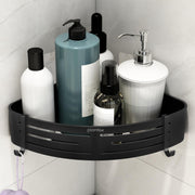 Plantex Drill Free Corner Shelf for Bathroom Wall/Self Adhesive Bathroom Shelf Corner/Aluminum Wall Mount Side Corner Shelf Organizer/Shelf for Kitchen with Removable Hooks-9x9 inch Matt Black