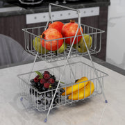Plantex High Grade Steel 2-Tier Fruit & Vegetable Basket For Dining Table/Kitchen (Chrome), Countertop, Tiered Shelf
