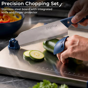 Plantex Stainless Steel Chopping Board with Knife/Heavy Duty Food Grade Steel Cut & Chop Board/Adjustable Cutting Guide with Knife Lock/Rust Proof Vegetable/Fruit - (Chrome & Blue) 