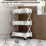 Plantex 3-Tier Multipurpose Storage Trolley with Wheels/Rotating Kitchen Vegetable Rack/Stainless Steel Space Saving Organizer Basket Stand/Heavy Duty Rolling Utility Cart–(Chrome)