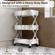 Plantex 3-Tier Multipurpose Storage Trolley with Wheels/Rotating Kitchen Vegetable Rack/Stainless Steel Space Saving Organizer Basket Stand/Heavy Duty Rolling Utility Cart–(Chrome)