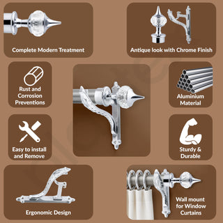 Plantex Heavy Duty Aluminium Diamond Curtain Brackets/Curtains Holder/Curtain Rod Holder (Chrome - 2 Pair)