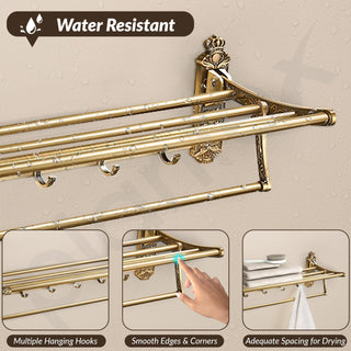 Plantex Antique Aluminum Folding Towel Rack for Bathroom/Folding Towel Stand/Towel Hanger/Bathroom Accessories (24 Inch)