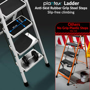 Plantex Steel Ladder for Home/Strong Foldable Wide 4 Step Ladder/Anti-Skid 4 Step Ladder - (Apex - White)