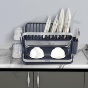 Plantex Kitchen Storage Rack/Aluminium Fold Flat Dish Drying Rack/2-Tier with Drainboard/Kitchen Organiser Rack - (Silver & Grey)