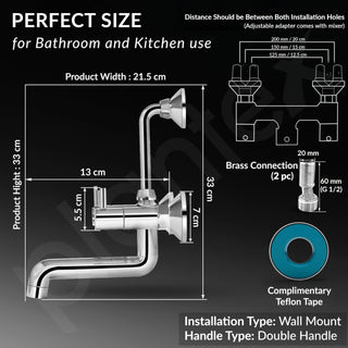 Plantex Brass Wall Mixer for Bathroom with L-Bend Connector for Overhead Shower/Mixer Tap/Wall Mixer for Bathroom 2 in 1 with 7-Year Manufacturer's Warranty-(Ico-918-Mirror-Chrome)