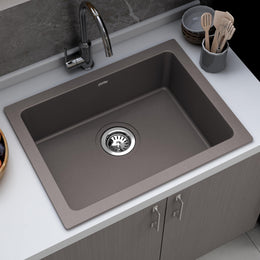 Plantex Quartz Acrylic Kitchen Sink/Undermount Sink for Kitchen with 10 Years Warranty by Plantex/Granite Single Bowl Kitchen Sinks with Coupling (Con-24x18 Inches)