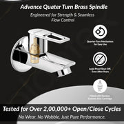 Plantex Brass Bib Cock Water Tap for Bathroom with Water Saving Aerator/Wall Mount Tap for Wash Basin with Teflon Tape & Wall Flange, Chrome (3202, Chrome)
