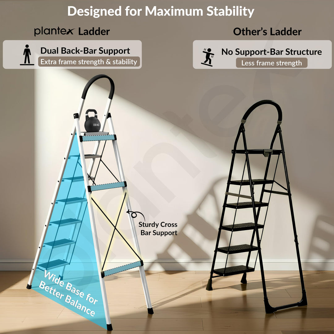 Plantex Steel Ladder for Home/Strong Foldable Wide 7 Step Ladder/Anti ...
