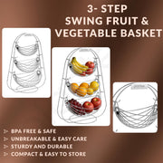 Plantex Stainless Steel 3 Step Swing Fruit and Vegetable Basket/Fruit Basket/Vegetable Basket for Kitchen and Dining Table
