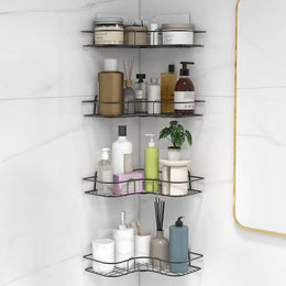 Plantex Corner Shelf for Bathroom/Bathroom Organiser Without Drill/Kitchen Organiser/Shelf for Corner(Black-Pack of 4) Alloy Steel