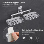 Plantex J4 Stainless Double Soap Dish/Self Adhesive Dual Soap Holder for Bathroom/Soap Case/Stand/Soap Bar/Bathroom Accessories - Pack of 1 (Chrome)