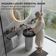 Plantex Acrylic Resin & Qaurtz Pedestal Basin for Bathroom/One Piece Pedestal Free Standing Round Wash Basin for living Room/Hotel (Black & White)