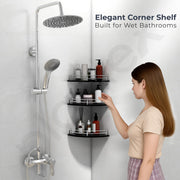 Plantex Glass Corner Shelf For Bathroom/Bathroom Glass Shelf/Bathroom Corner Shelf/Corner Shelf for Kitchen (Black-9x9 Inches-Pack of 3)