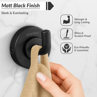 Plantex 304 Grade Stainless Steel Robe Hook/Cloth-Towel Hanger/Napkin Hanger/Bathroom Accessories - Daizy (Black)
