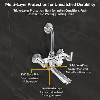 Plantex Wall Mixer for Bathroom 2 in 1 with L-Bend Provision for Overhead Shower/Mixer Tap for Bathroom with Water Saving Nozzle Tap- 7 Year Warranty (Bal-518-Chrome)