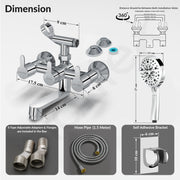 Plantex Telephonic Brass Wall Mixer for Bathroon 2 in 1/Hand Shower 8 Modes/1.5 mtr. Hose Pipe with Self Adhesive Bracket/Bathroom Accessories