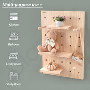 Plantex Multipurpose Pine Wood Pegboard for Home/Wood Display Shelf/Wall Organizer for Bedroom/Kitchen/Bathroom - (24x16 inches)