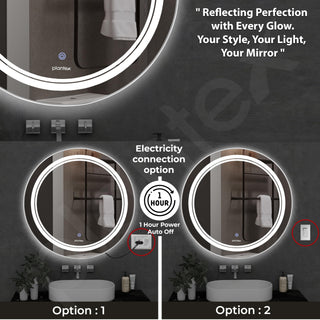 Plantex Glass Mirror With Light With 3 Tone/Touch Wall Mount Mirror For Bedroom/Dressing Room/Living Room - Round Shape (24 Inch), White