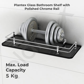 Plantex Heavy Duty Black Glass Shelf for Bathroom/Kitchen Wall Shelf/Living Room Glass Shelf, Polished (15x6 Inches - Pack of 2)