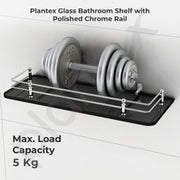 Plantex Wall Mount Glass Shelf for Bathroom/Shelves for Kitchen/Black Glass Shelf, Polished (15x6 Inches - Pack of 3)