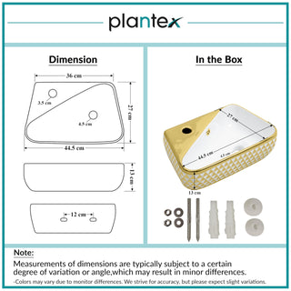 Plantex Ceramic Wall Mount Washbasin/Basin for Bathroom/Designer Wash Basin for Home/Office/Hotel (17.5x10.5x5 Inch - White & Gold)
