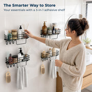 Plantex Self Adhesive Bathroom Shelf/GI Steel Bathroom Shelf with Hook and Napkin Holder/Bathroom Organizer Without Drill/Bathroom Accessories- Pack of 4 (Black)