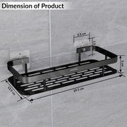 Plantex Bathroom Organizer Without Drill/Stainless Steel & Aluminium Shelf for Wall with Adhesive Stickers - Pack of 1 (12x5 inch, Black)