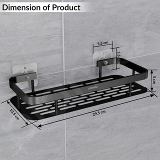 Plantex Self Adhesive Bathroom Shelf for Wall/Stainless Steel Rack with Aluminium Railing & Magic Stickers/Bathroom Organiser - Pack of 3 (12x5 inches, Black)
