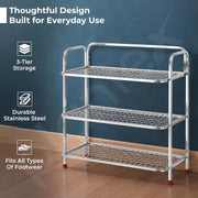 Plantex Stainless Steel Shoe Rack for Home/3 Tier Slipper Stand for Home & Outdoor/Durable Shoe Organizer Stand/Space Saving Footwear Rack - (Silver)