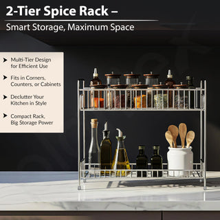 Plantex Stainless Steel 2-Tier Tiered Shelf Table Mount Kitchen Organizer/Spice Rack/Multipurpose Storage Stand/Racks For Kitchen (Chrome)