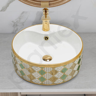 Plantex Ceramic Wash Basin for Bathroom/Tabletop Wash Basin/Round Countertop Washbasin for Living Room/Office(15.7x15.7x5.7 Inch)