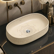 Plantex Ceramic Basin for Bathroom/Designer TableTop Wash Basin/Bathroom Vessel Sink/Washbasin - LA03, Matt Khakhi (21.5 x 14 x 5.5 Inch)