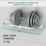 Plantex Frosted Glass Shelf for Bathroom/Kitchen Shelf for Wall/Living Room Wall Storage Shelf with Chrome Finish Brass Railings and Brackets (12x6 Inches - Pack of 2)