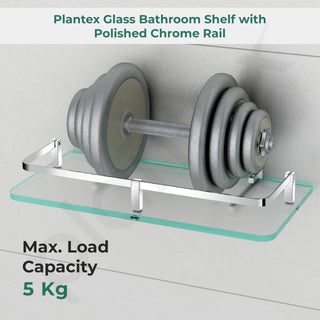 Plantex Multipurpose Frosted Glass Shelf for Bathroom/Shelves for Kitchen/Living Room Wall Shelf with Brass Railings and Wall Brackets (Chrome Finish, 12x6 Inches, Pack of 3)